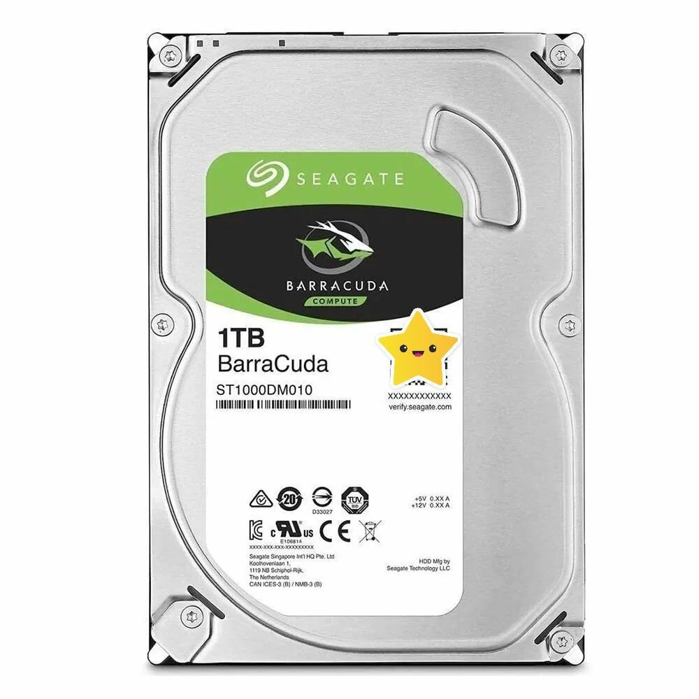 1 ТБ Внутренний жесткий диск Seagate BarraCuda 3,5" HDD SATA 6 Гбит/с (ST1000DM010)