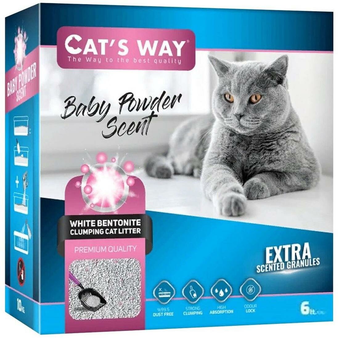 Наполнитель для кошачьего туалета Cat's Way Box White, комкующийся, с ароматом детской присыпки, 6л
