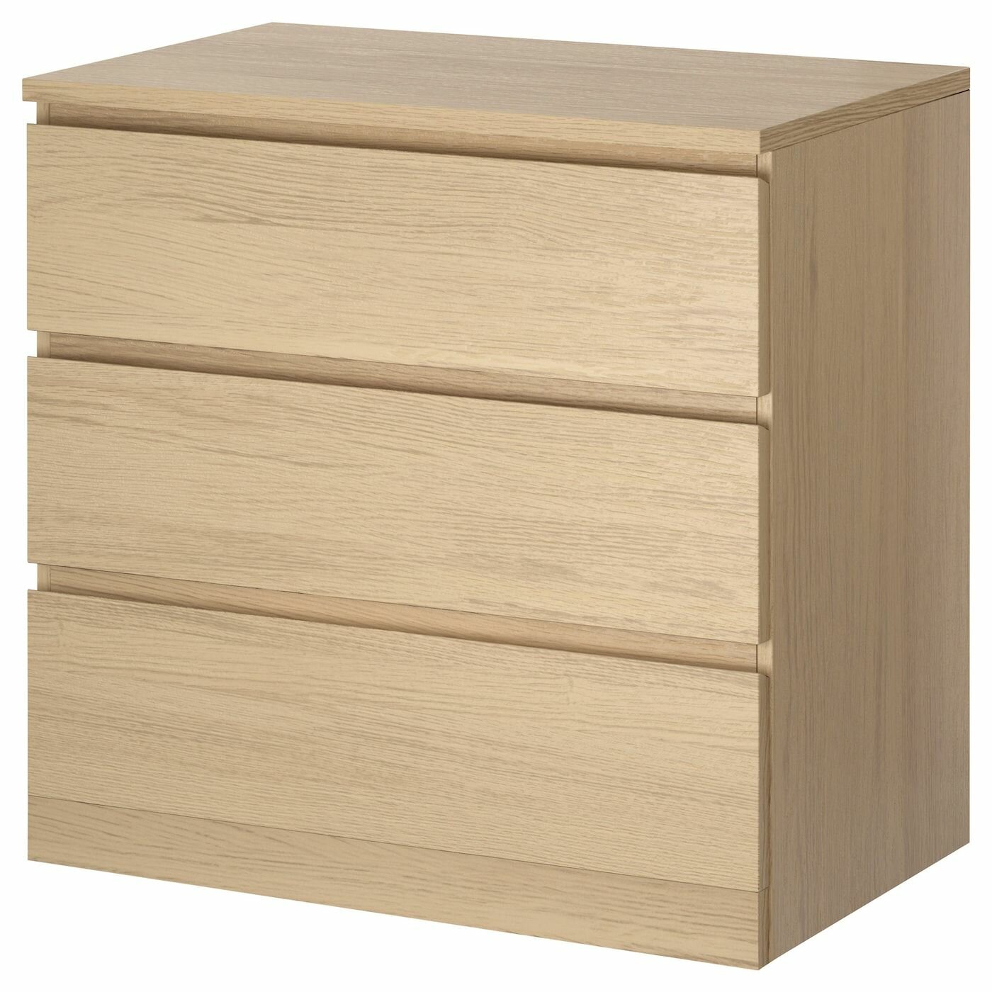 MALM Комод с 3 ящиками икеа дубовый шпон/беленый 80x78 см (50403565)