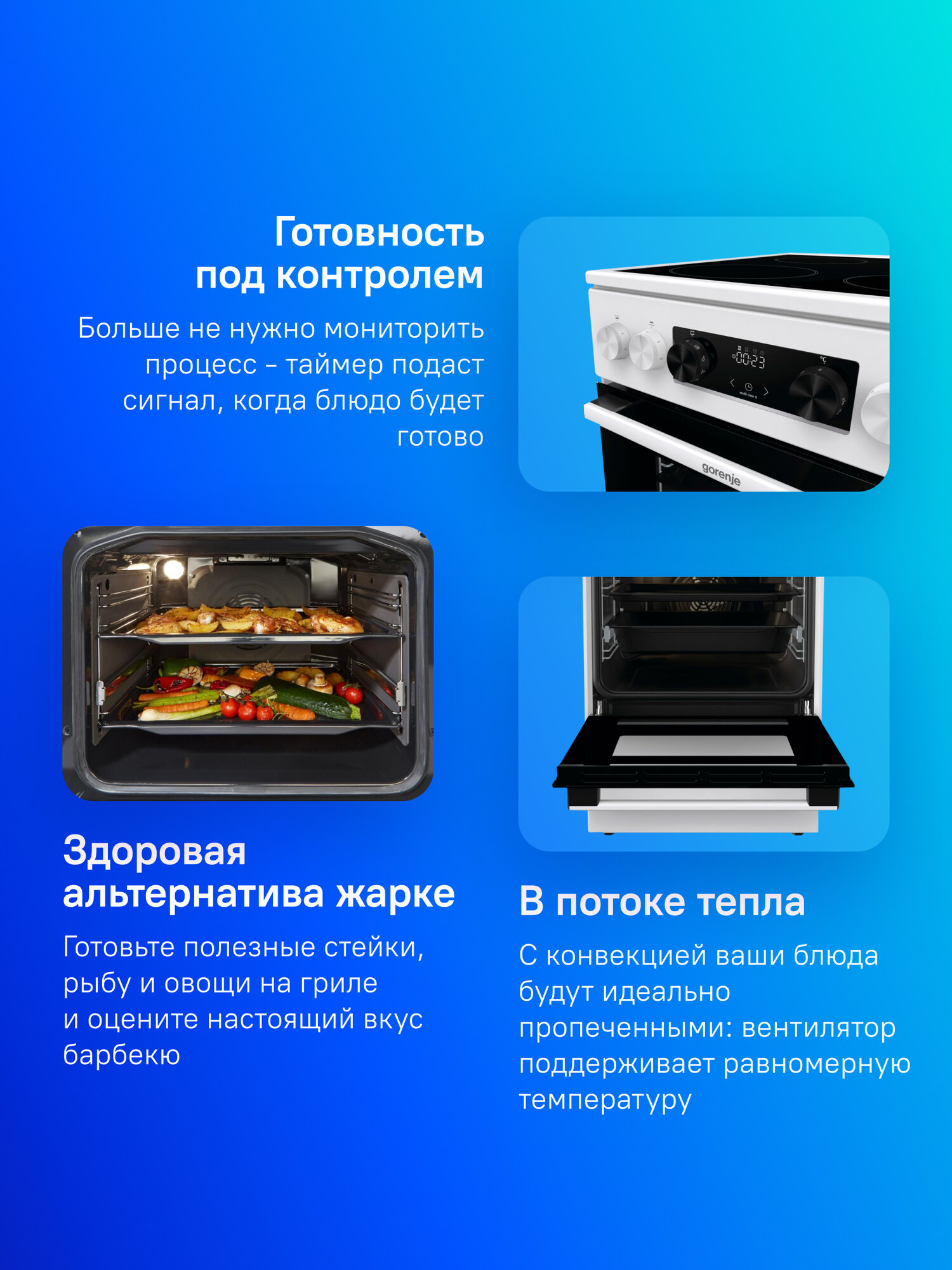 Электрическая плита Gorenje GEC5C42WG, стеклокерамика, без крышки, белый — фото 1