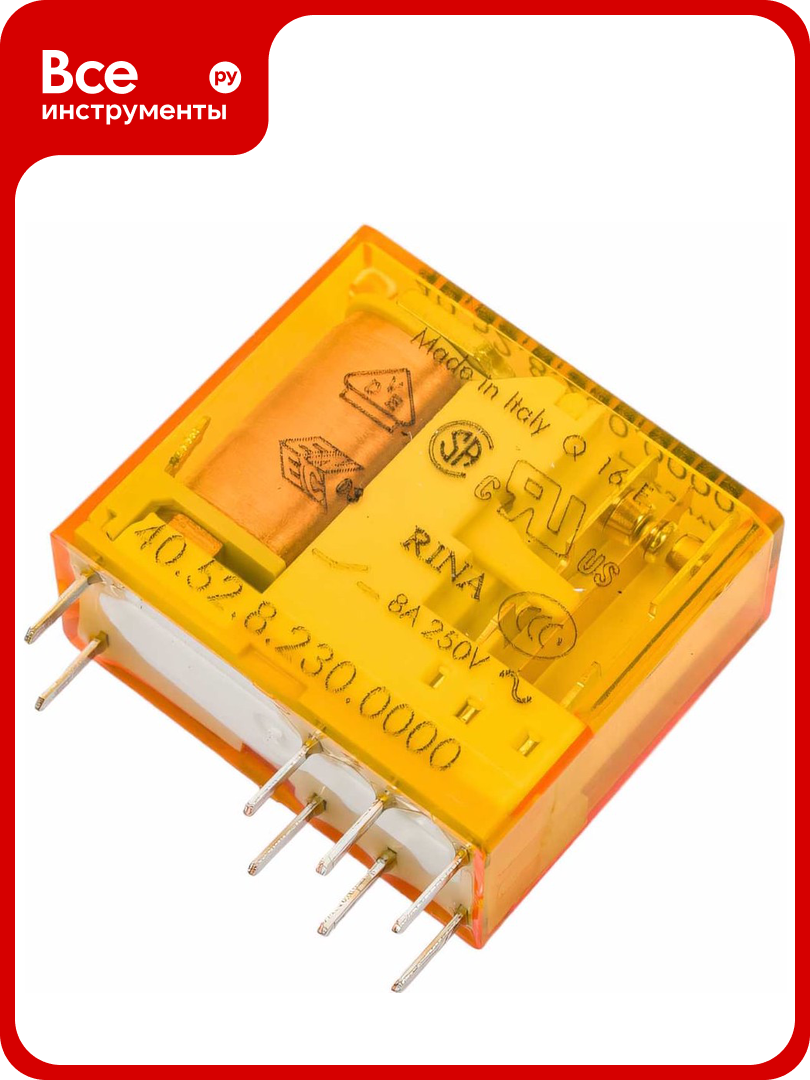 Миниатюрное реле Finder 2 перекидных контакта 8А  230В AC  405282300000