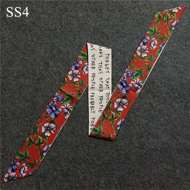 Сумка с листьями и цветочным принтом, шарф, новый роскошный брендовый узкий шелковый шарф для женщин, платок на голову, сумка с длинной ручкой, шарфы, обертывания