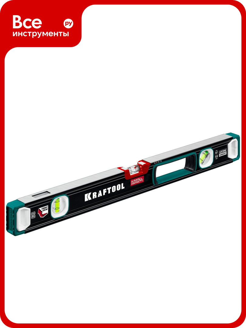 Сверхпрочный уровень KRAFTOOL A-RATE Control с зеркальным глазком 600 мм 34986-60