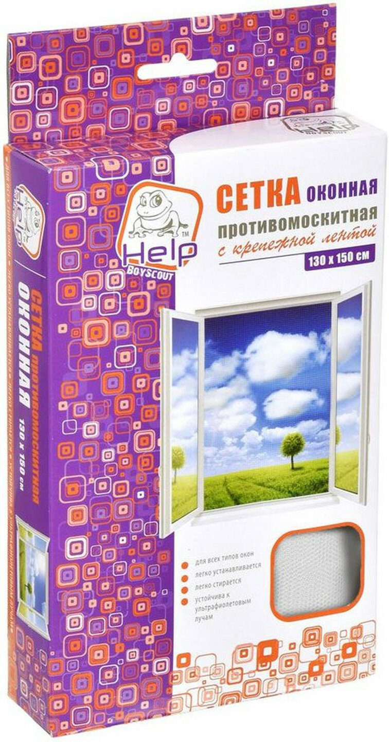 Сетка на окно противомоскитная HELP с крепежной лентой 130x150 см