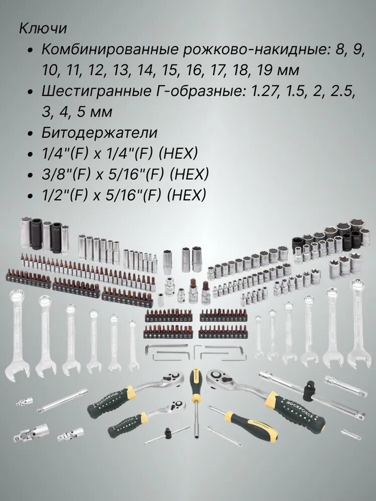 Набор инструментов Rock Force Premium, Тайвань, 216 шт, в кейсе — фото 1