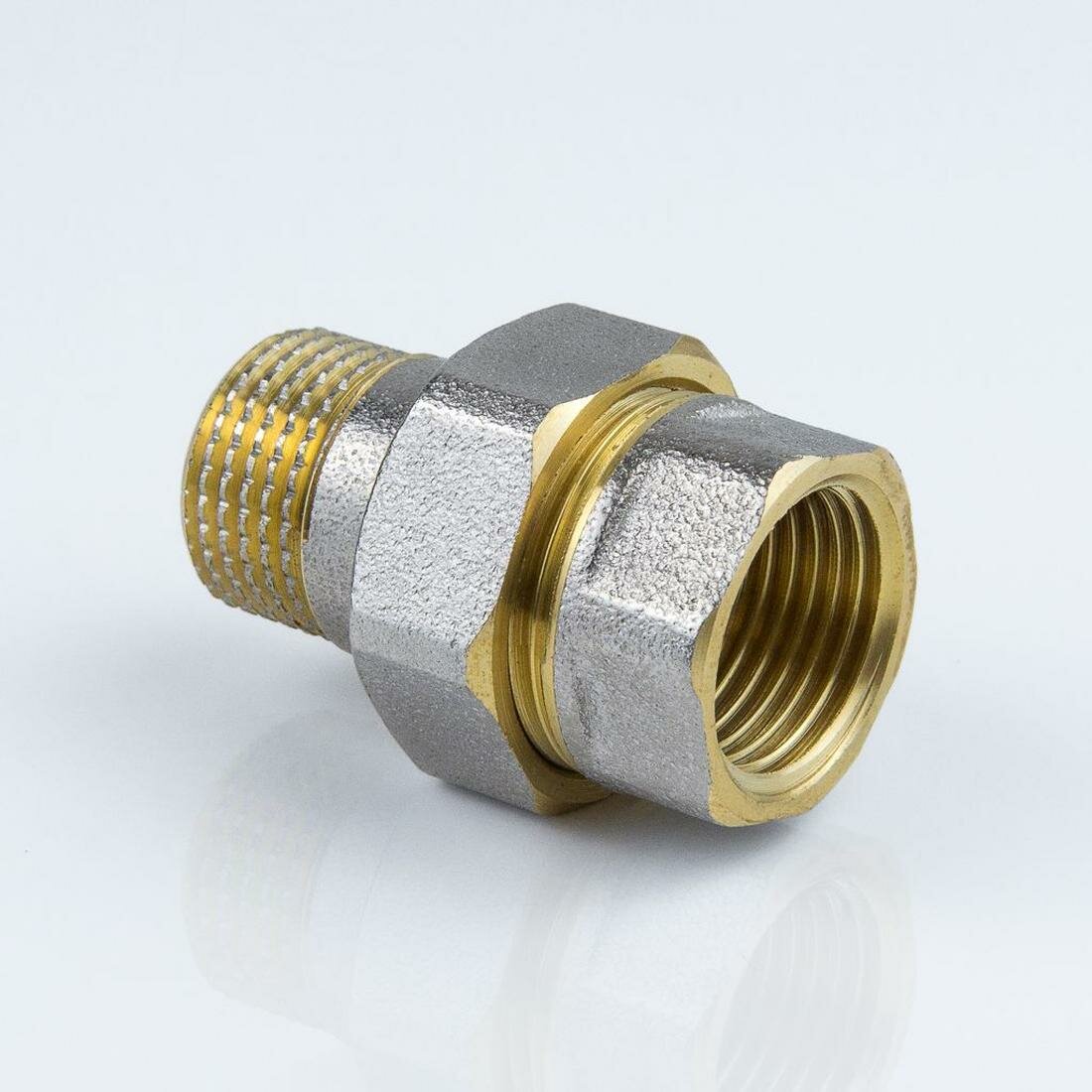 Соединитель (американка) Aquasfera латунь никелированная муфта-резьба Ду15 ( (1/2") прямой) ВР/НР 9013-01