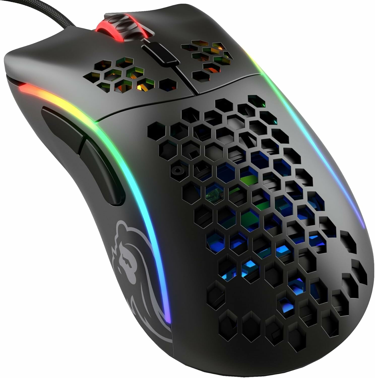 Glorious Model D- (Minus) — проводная игровая мышь, 61 г, эргономичный дизайн, сенсор Pixart 3360, переключатели Omron, RGB-подсветка
