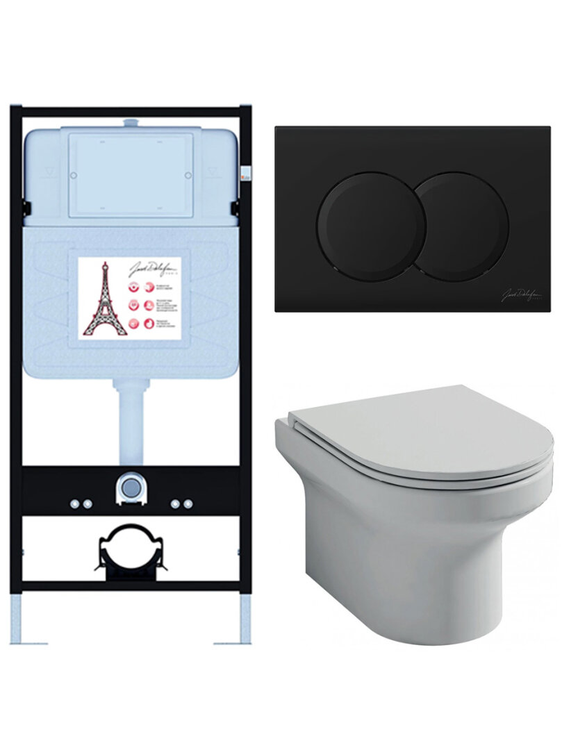 Комплект унитаз с инсталляцией и сиденьем микролифт Jacob Delafon Elite E21743RU-BL безободковый