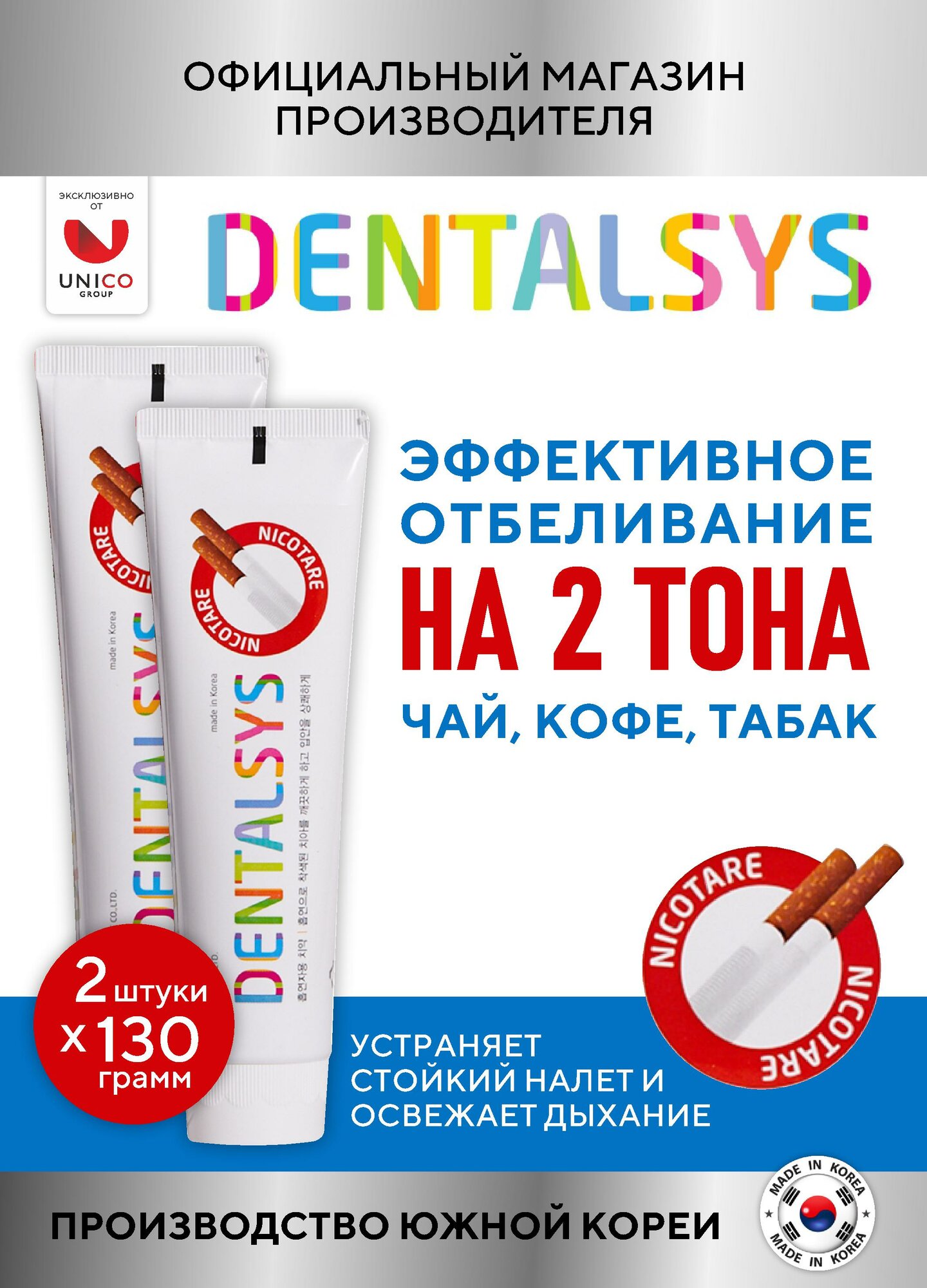 Dental Clinic 2080 Набор зубных паст Nicotare Для курильщиков, 2 шт х 130 гр
