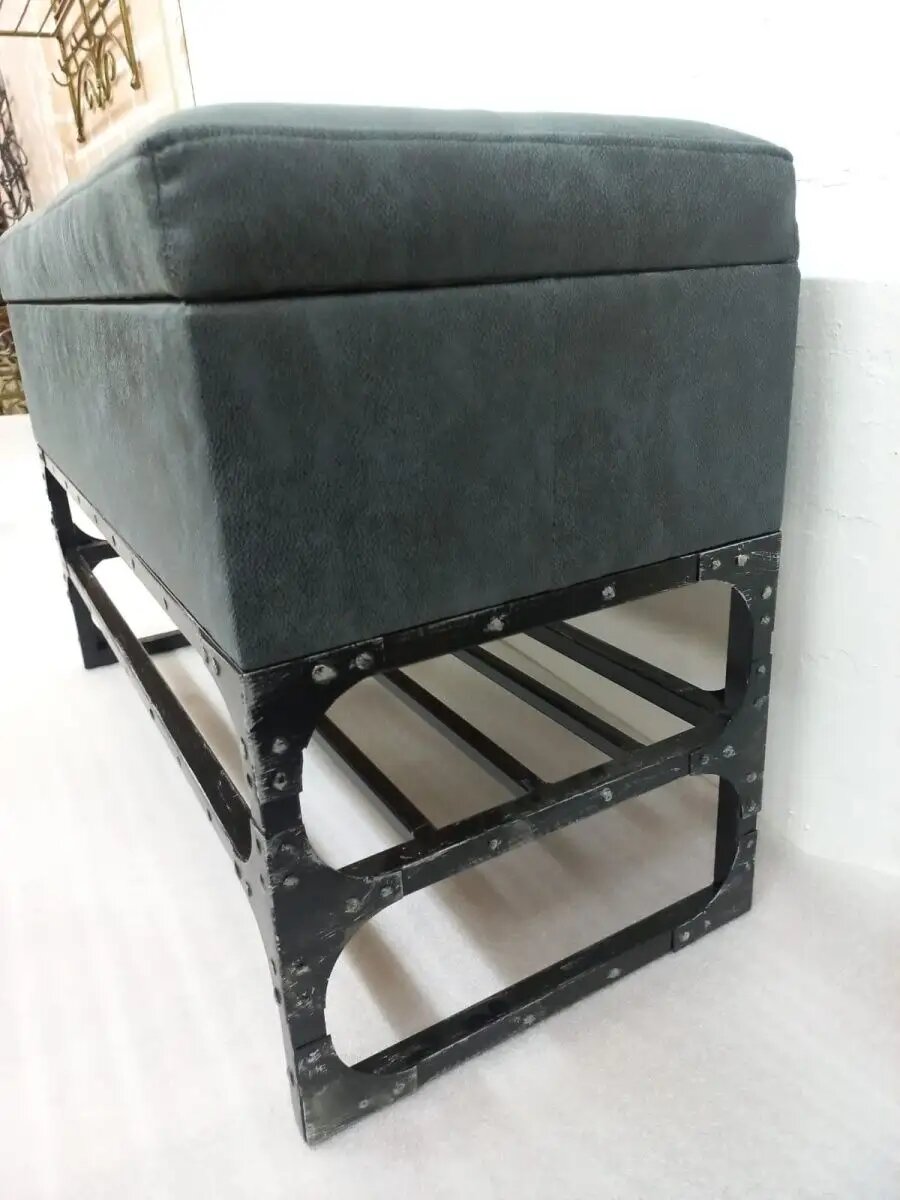 Кованая банкетка с ящиком, Студия кованой мебели Нива, цвет серо-голубой — фото 1