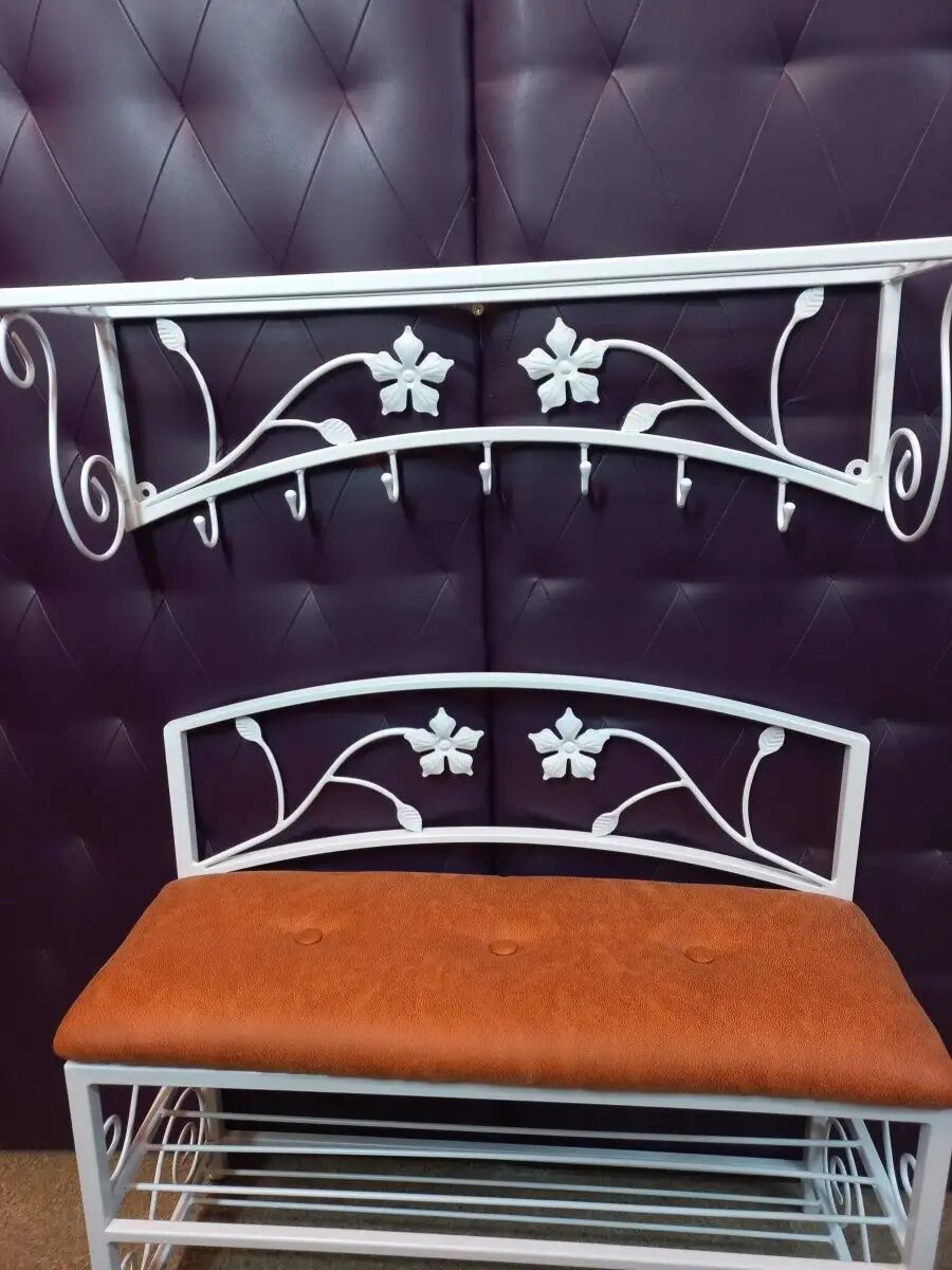 Кованая прихожая, вешалка + банкетка, Студия кованой мебели Нива, цвет оранжевый — фото 1