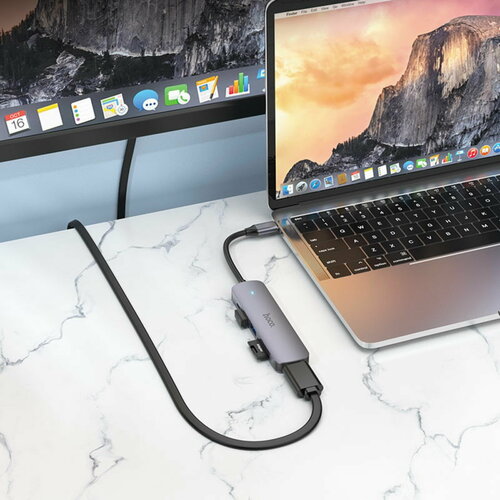 Адаптер HB28, HDMI/USB3.0/USB2.0/SD/ TF/PD, 60 Вт, 3 А, 13.5 см, серый