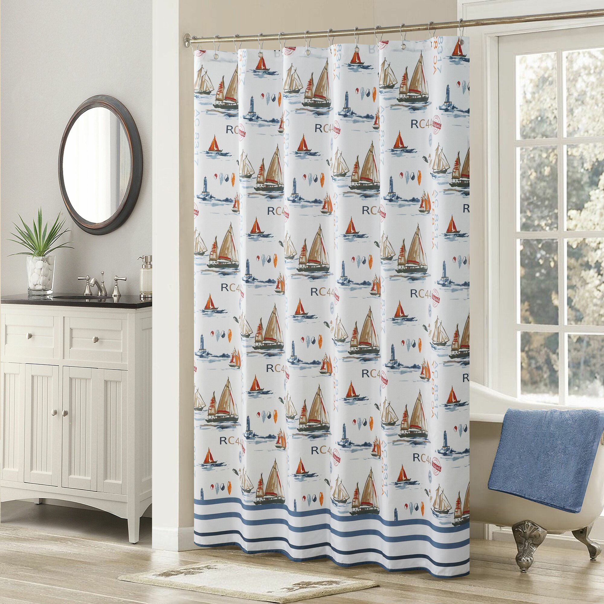 Штора для ванной комнаты DS BATH водонепроницаемая тканевая штора для душа 180х200 см рисунок парусника
