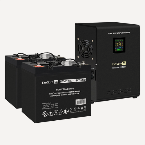 Изображение товара Комплект ИБП EX295998RUS + батарея 55Aч EX285667RUS 2шт ExeGate FineSine SX-1500. LCD. AVR.2SH