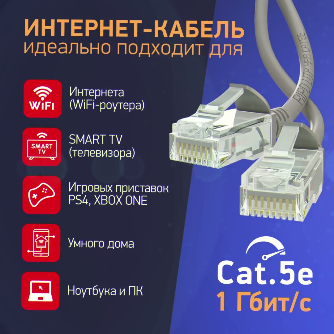 Патч корд, витая пара UTPCat5E RJ45 25 м серый — фото 1