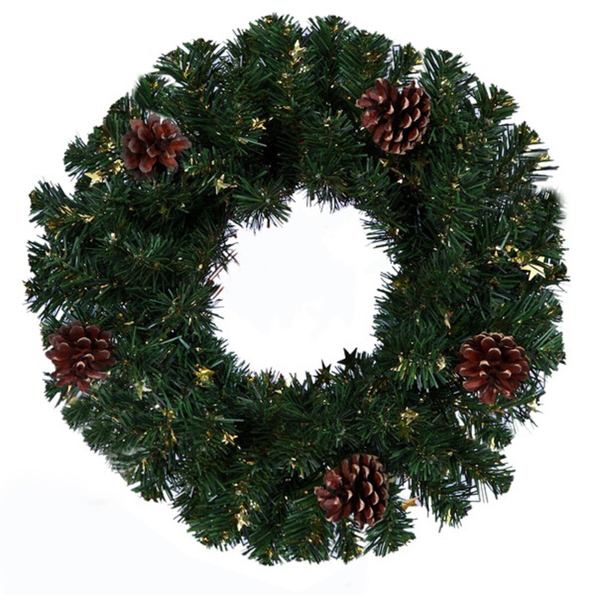 Венок новогодний MOROZCO 4 зеленый с шишками и звездами 35 см