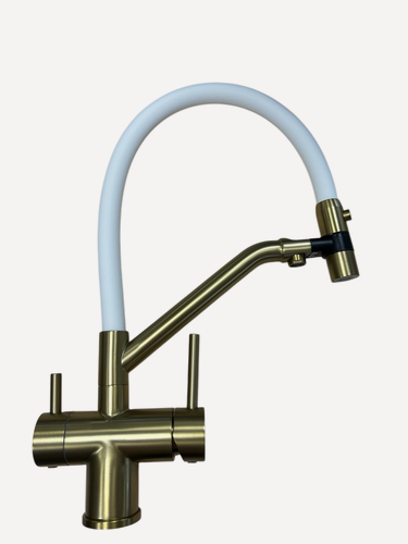 Изображение товара Смеситель для кухни FRAP F43557-3 сатин золотой, белый, с выходом под фильтр