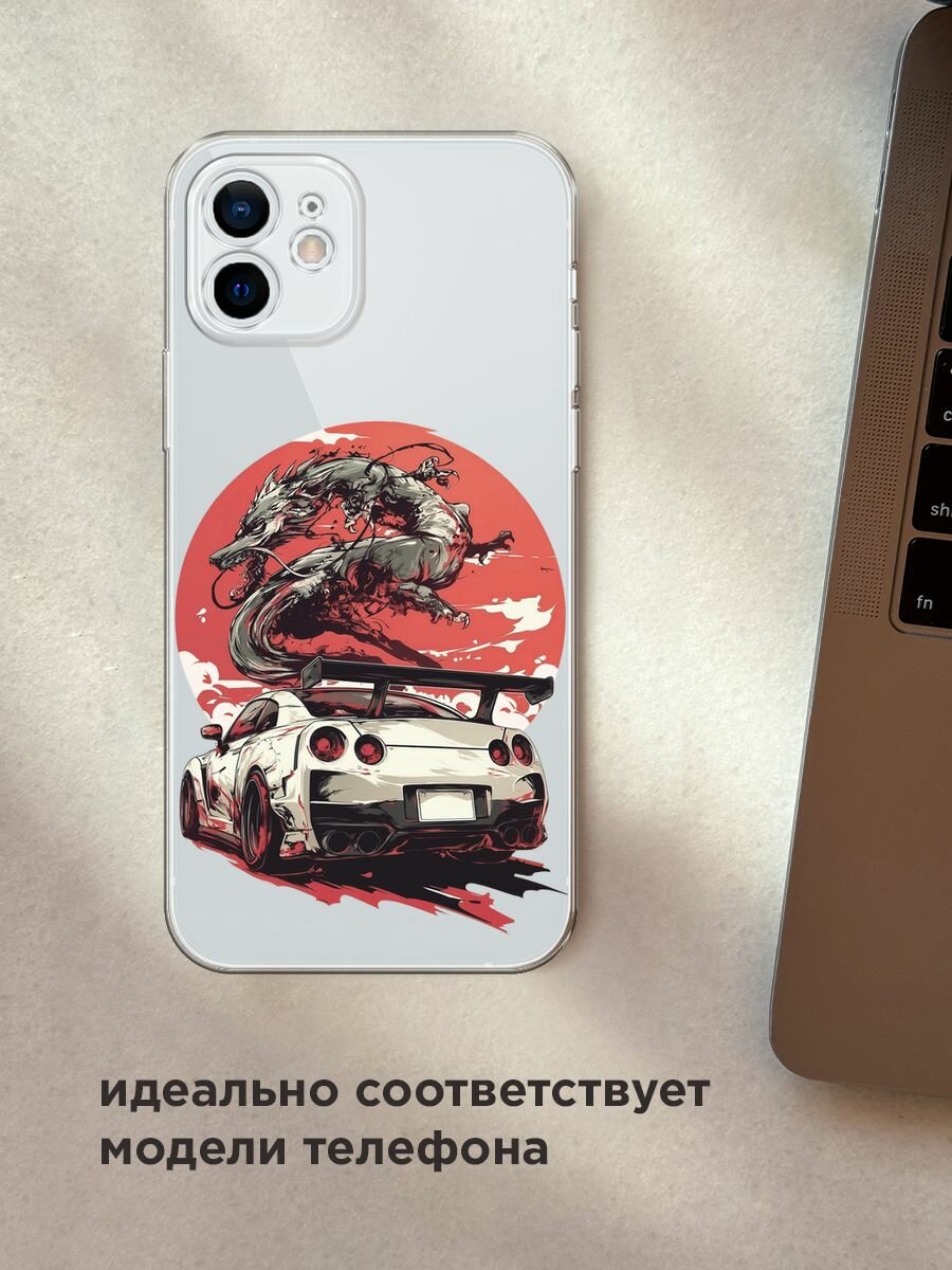 Чехол на Apple iPhone 12 mini / Айфон 12 Мини с принтом "Car and dragon", прозрачный — фото 1