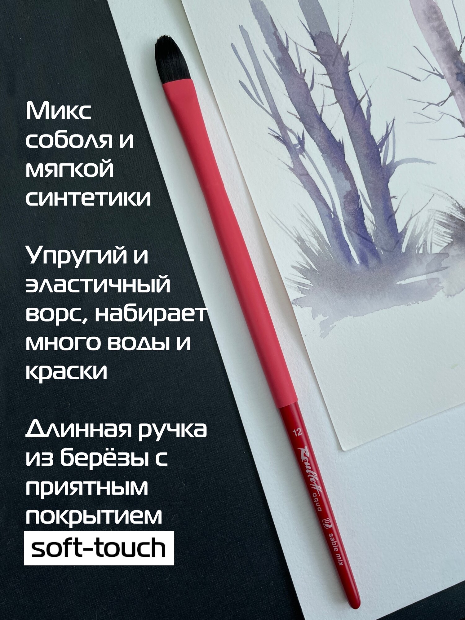 Roubloff Aqua набор кистей для рисования, для акварели, 3 кисти в пенале — фото 1