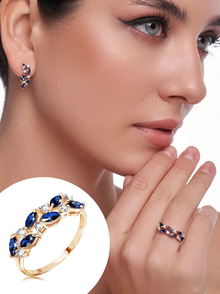 Кольцо обручальное, помолвочное, серебро, 925 проба, золочение, фианит