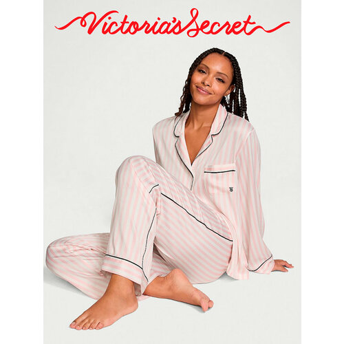 фото Пижама victoria's secret glazed satin long pajama set, размер xs regular, розовый