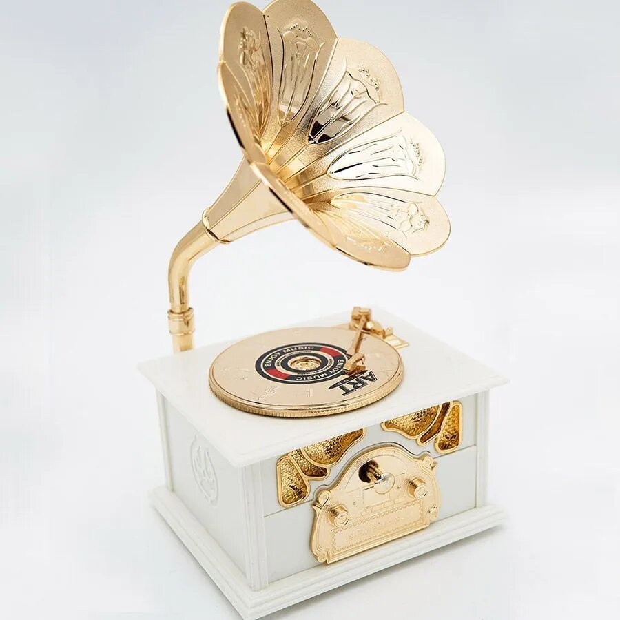 Шкатулка музыкальная "Граммофон", для украшений, 13 см x 10 см x 21 см, белая