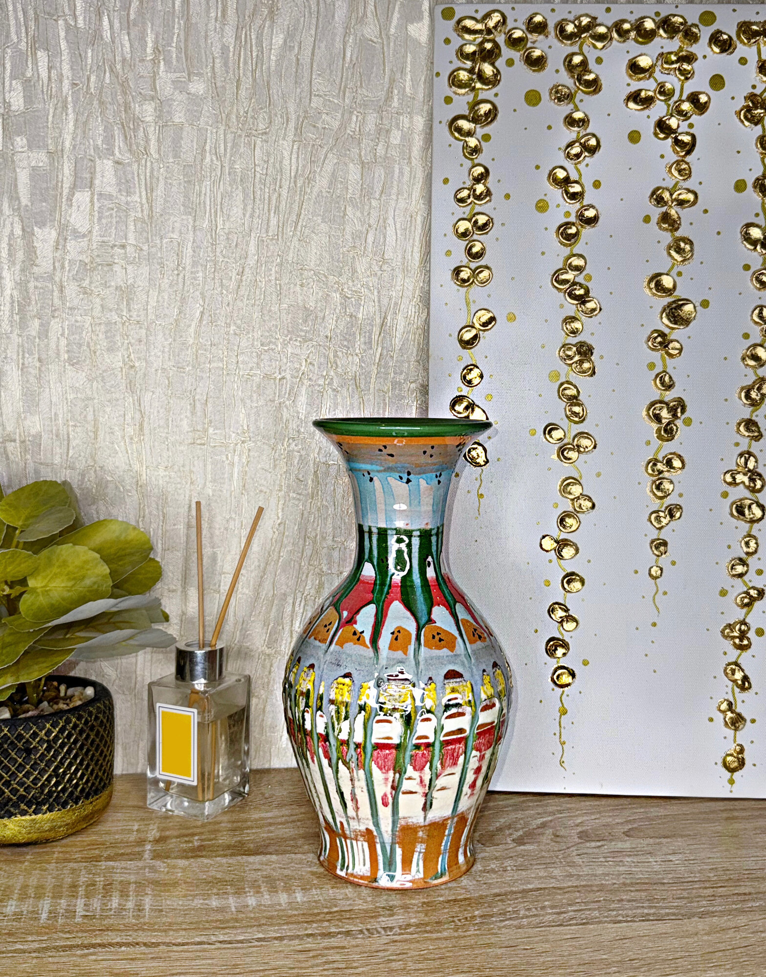 Ваза IKEA "Икат" Икат, керамика, с ручной росписью, настольная, 25 см