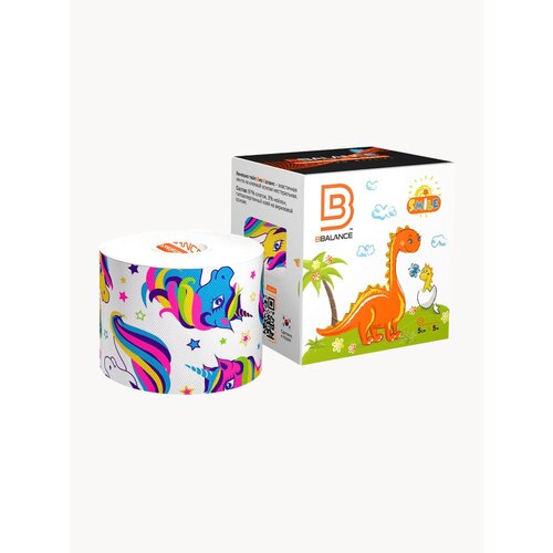 BBalance SMILE, кинезио тейп для чувствительной кожи тела. Уровень фиксации 2. Размер 5см*5м, цвет белый единороги