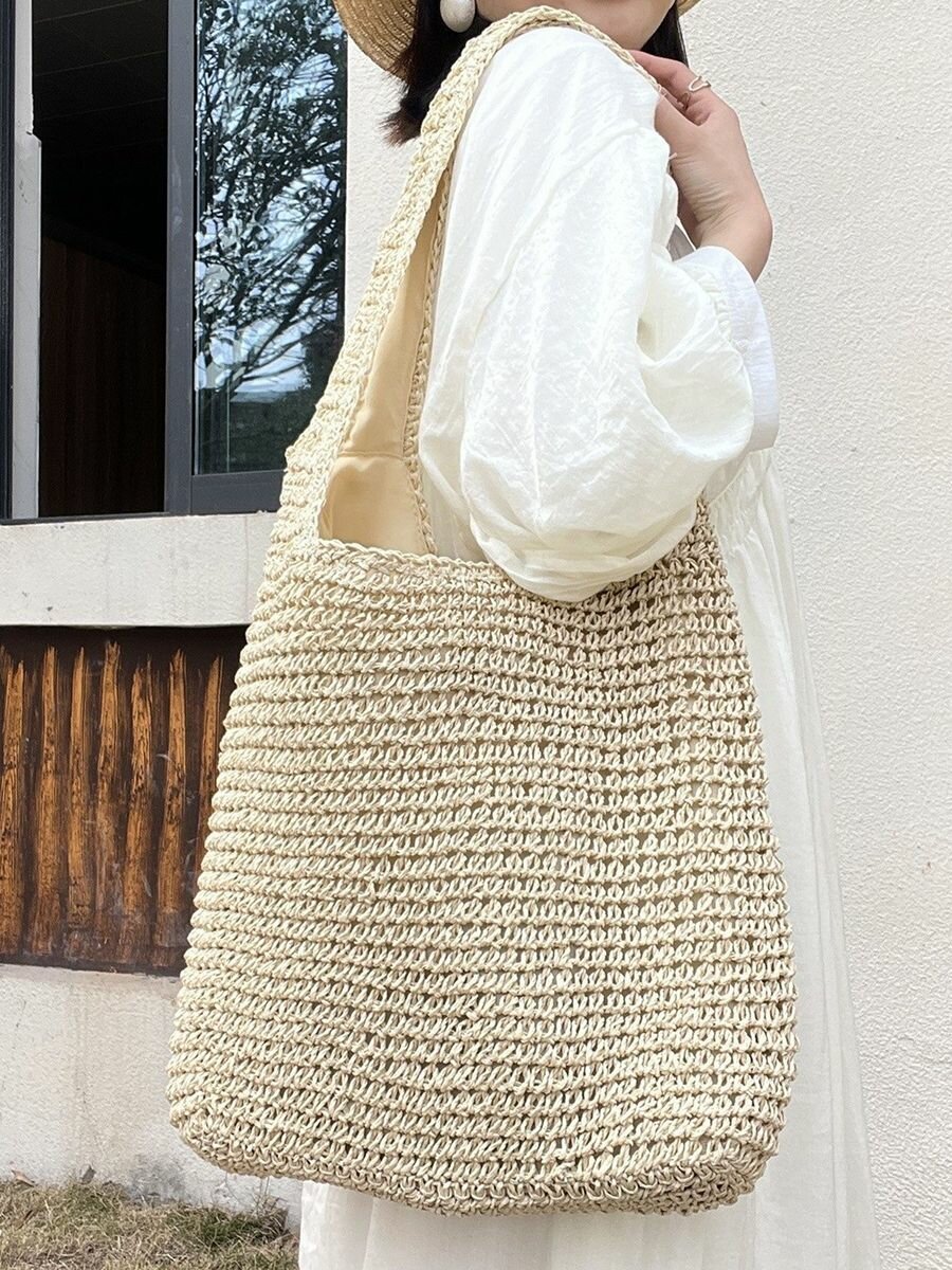 Сумка , фактура плетеная, бежевый — фото 1