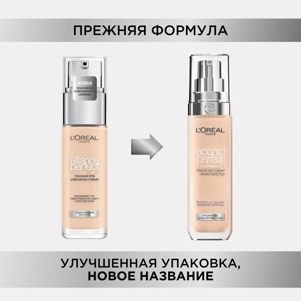 L'OREAL Тональный крем Accord Parfait подстраивающийся к цвету кожи, 30 мл, 1R/C Фарфоровый — фото 1
