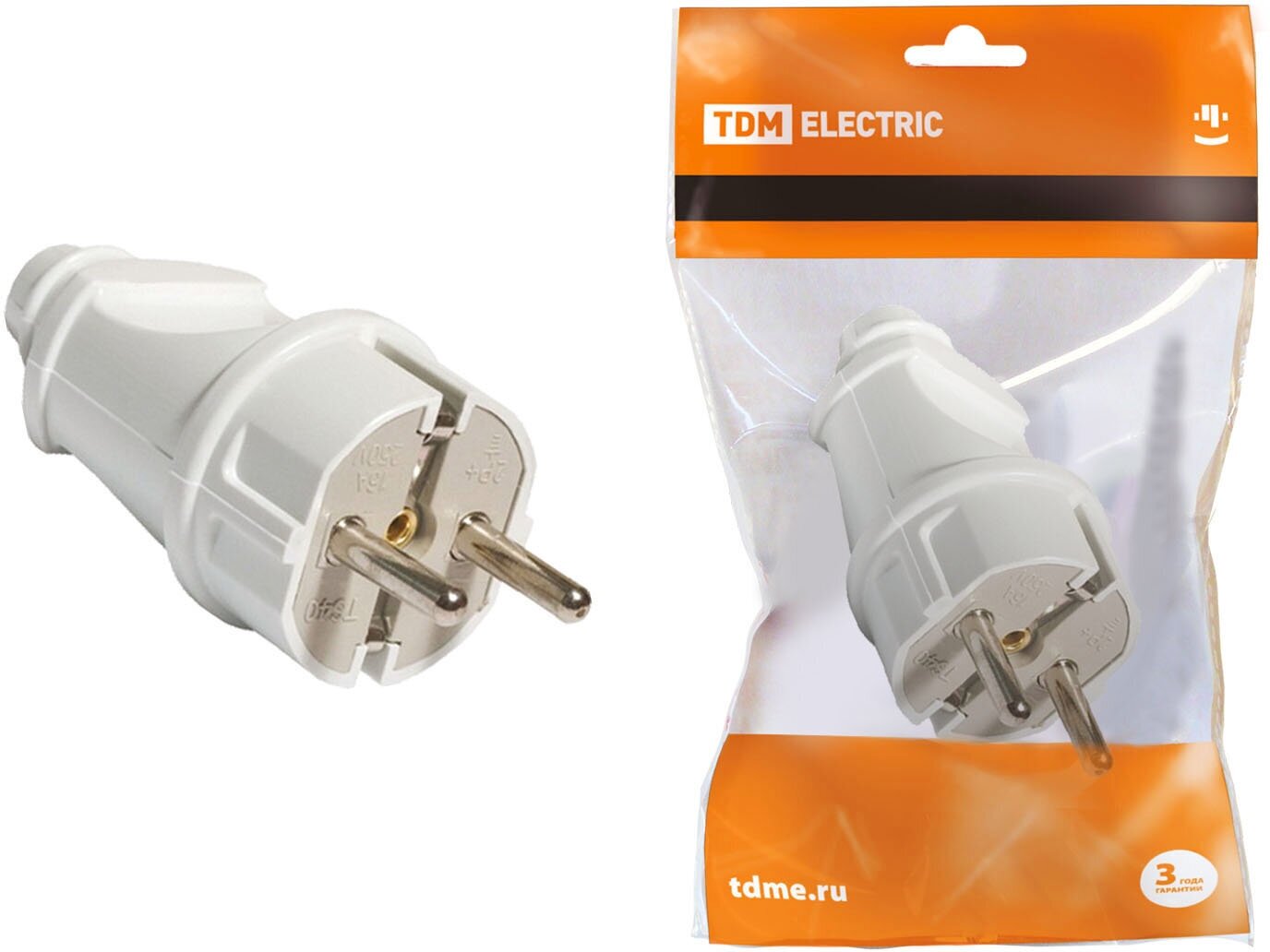 Вилка прямая с/з белая 16А 250В TDM (TDM) SQ1806-0003