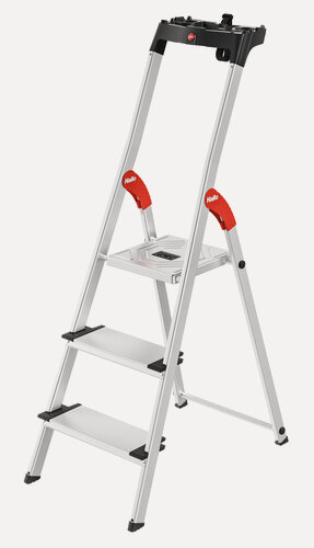 Изображение товара Стремянка Hailo, серия L80 ComfortLine XXL, 3 широкие ступени, 13 см, алюминиевая, с лотком для инструментов