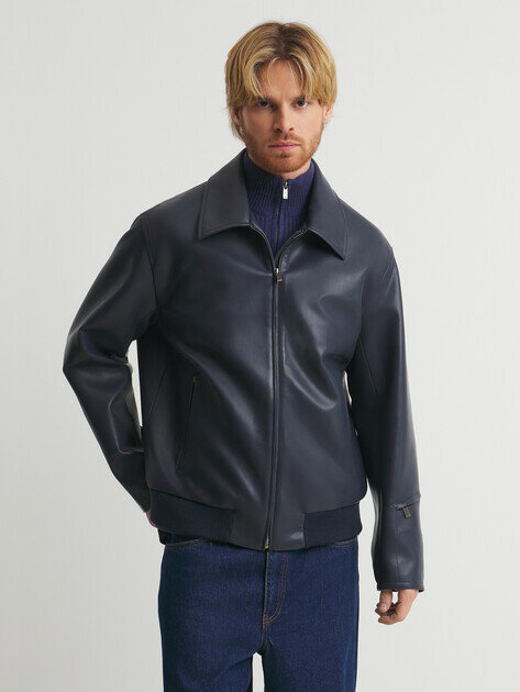 Куртка кожаная Maison David, размер XL, темно-синий