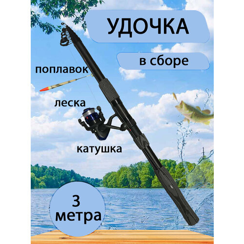 Удочка 3 метра в сборе (с катушкой, леской, грузиком и поплавком)