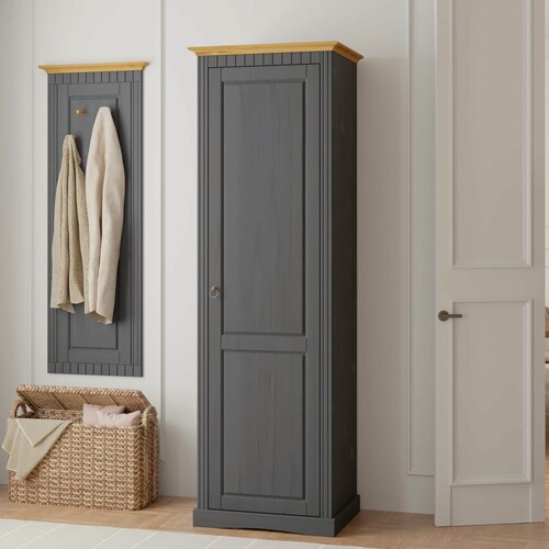 Изображение товара Шкаф 58х41х179, Неаполь, распашной для одежды, в прихожую, спальню, массив сосны, серый, Dipriz