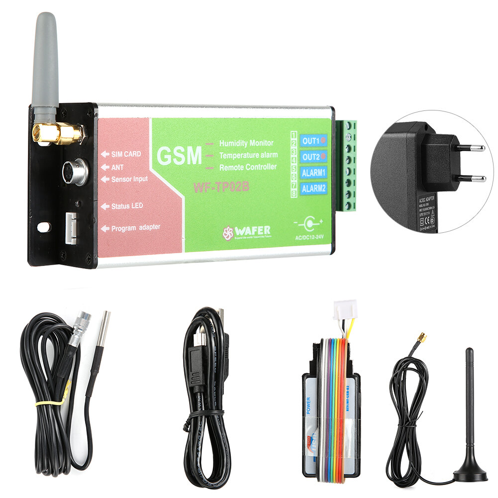 WF TP02B GSM контроллер температурной сигнализации, дистанционное управление, SMS-датчик, мониторинг 100-240 В (вилка европейского стандарта)