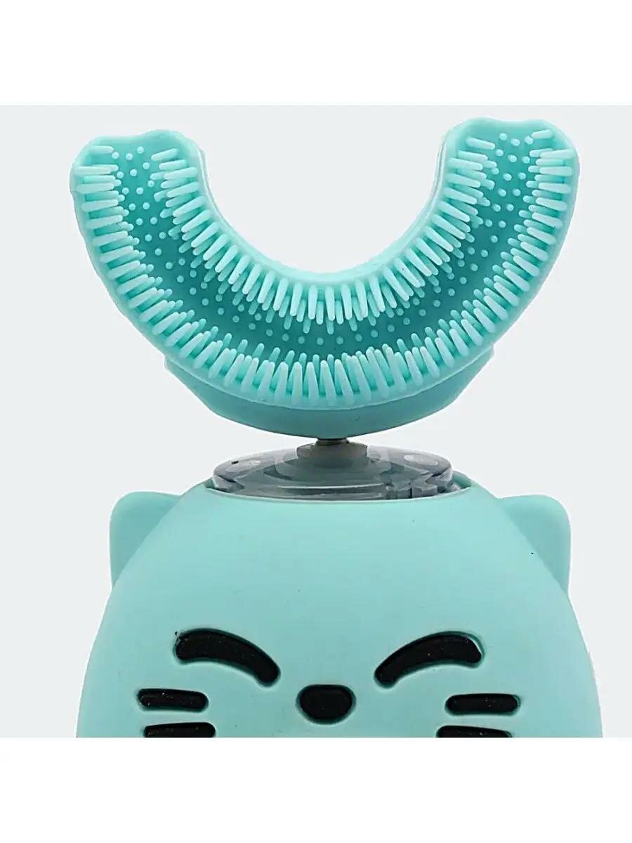 Обзор: Детская ультразвуковая зубная щетка с подсветкой, электрическая детская капа для чистки зубов U-образная (бирюзовый цвет)