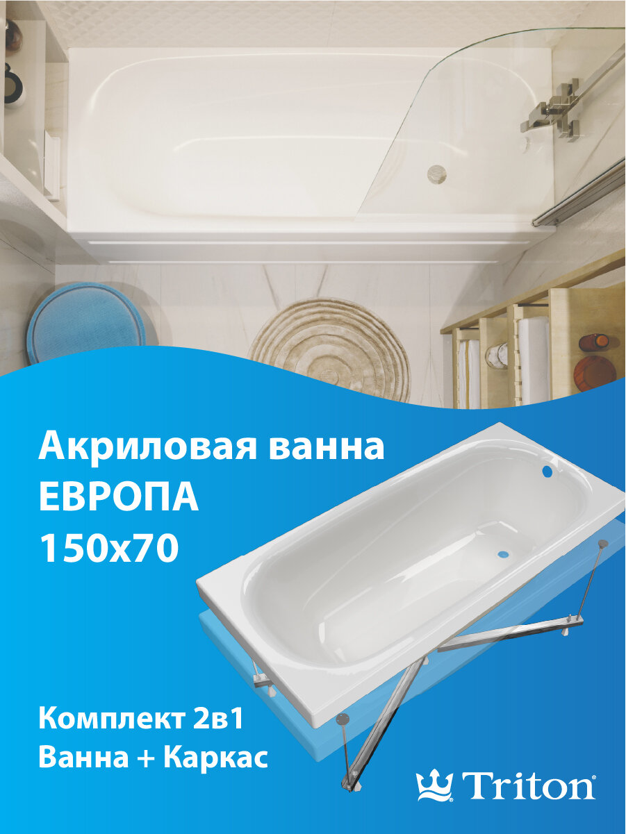 Ванна акриловая Европа 150х70 в комплекте с каркасом