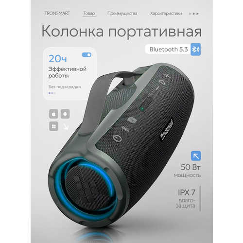 Портативная колонка Tronsmart Mirtune S100 Black 50Вт Bluetooth 53 влагозащита IPX7 6770₽