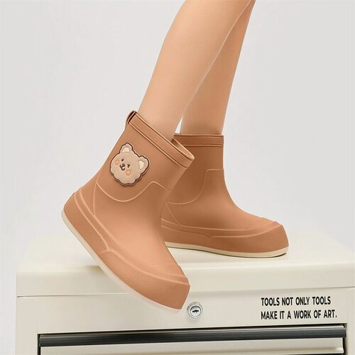 Изображение товара Полусапожки, студенческие резиновые сапоги, женские, из бархата, японские резиновые сапоги, водонепроницаемые бахилы средней высоты, новые резиновые сапоги для женщин, нескользящиеРазмер обуви. EU:40