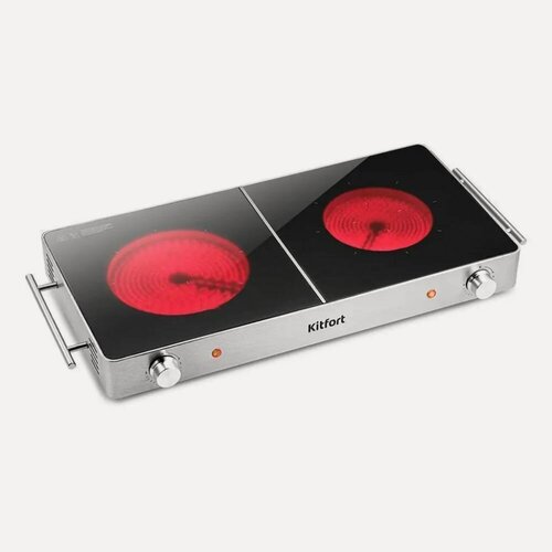 Изображение товара Настольная плита Kitfort KT-150, инфракрасная, серебристая, 2 конфорки