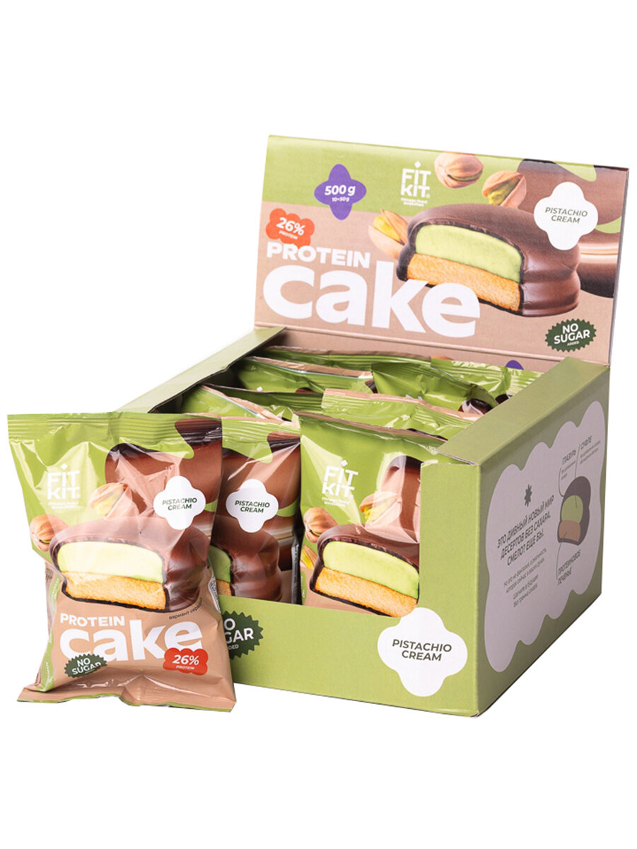 Протеиновое пирожное печенье без сахара FIT KIT Protein Cake - 10х50 г фисташковый крем