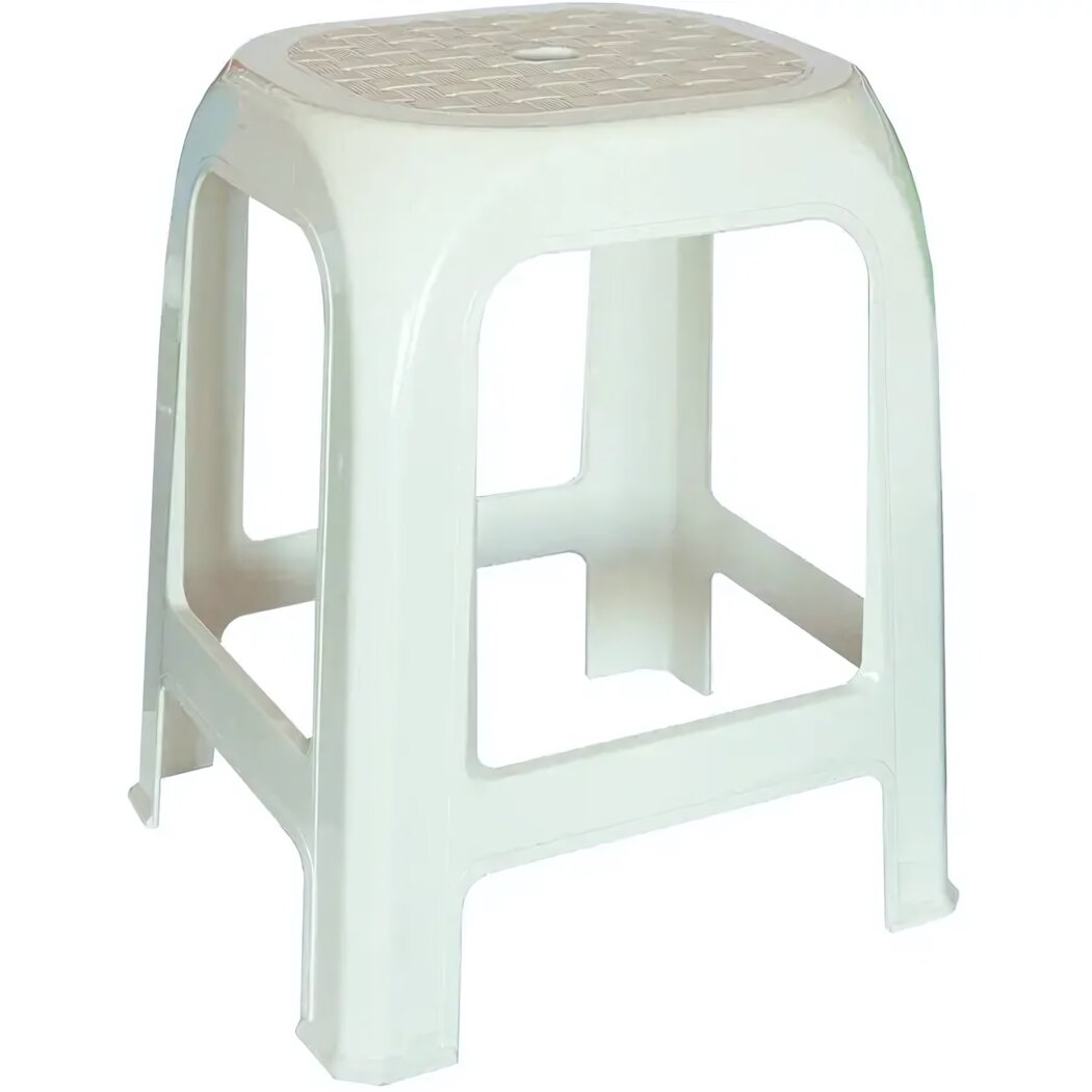 Табурет пластиковый большой  устойчивый  рифленая поверхность  цвет белый серый