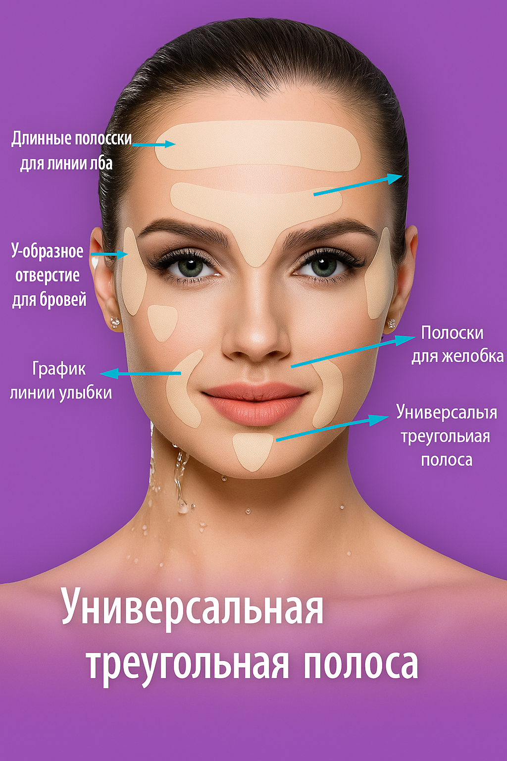 Силиконовые патчи для лба, носогубной зоны, щек и подбородка, от морщин