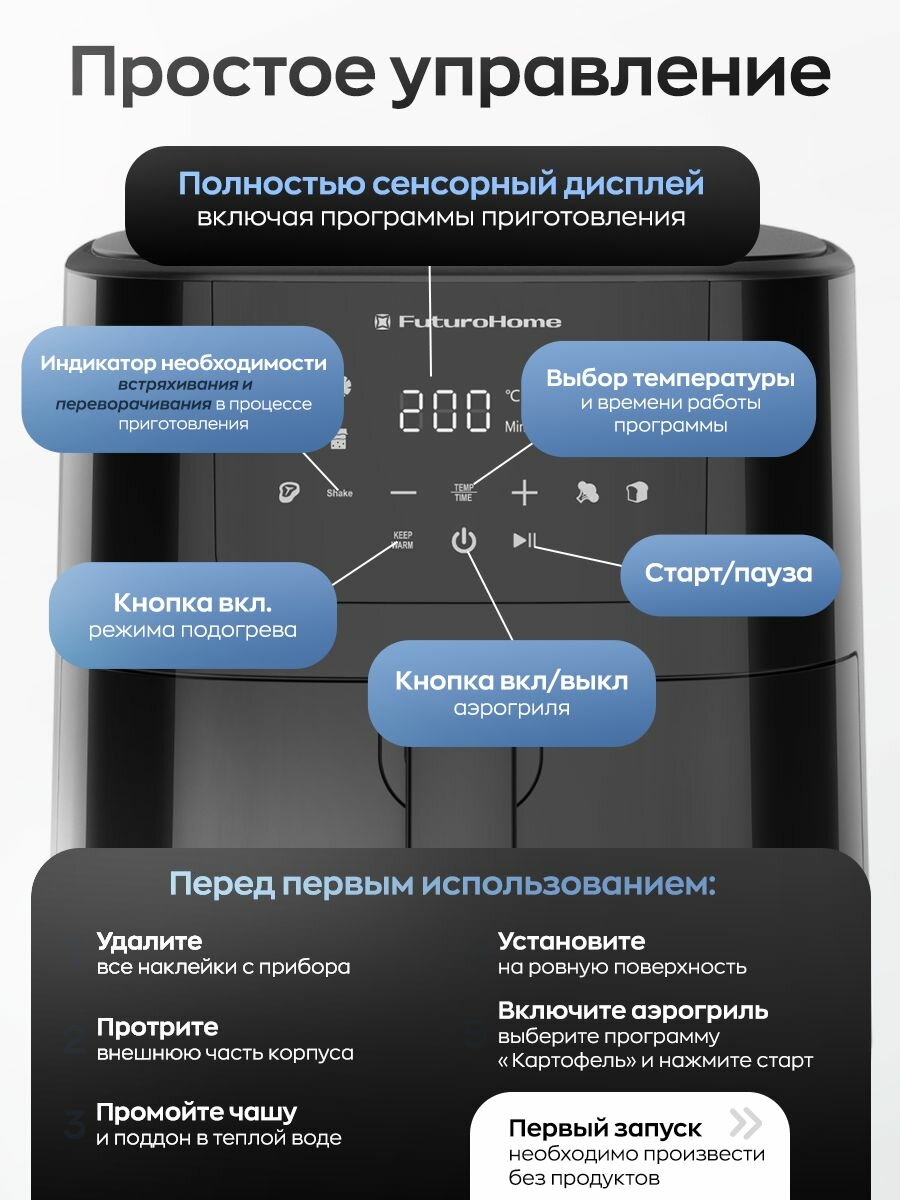Аэрогриль FuturoHome AF-200, 5 л, 11 программ, антипригарное покрытие — фото 1