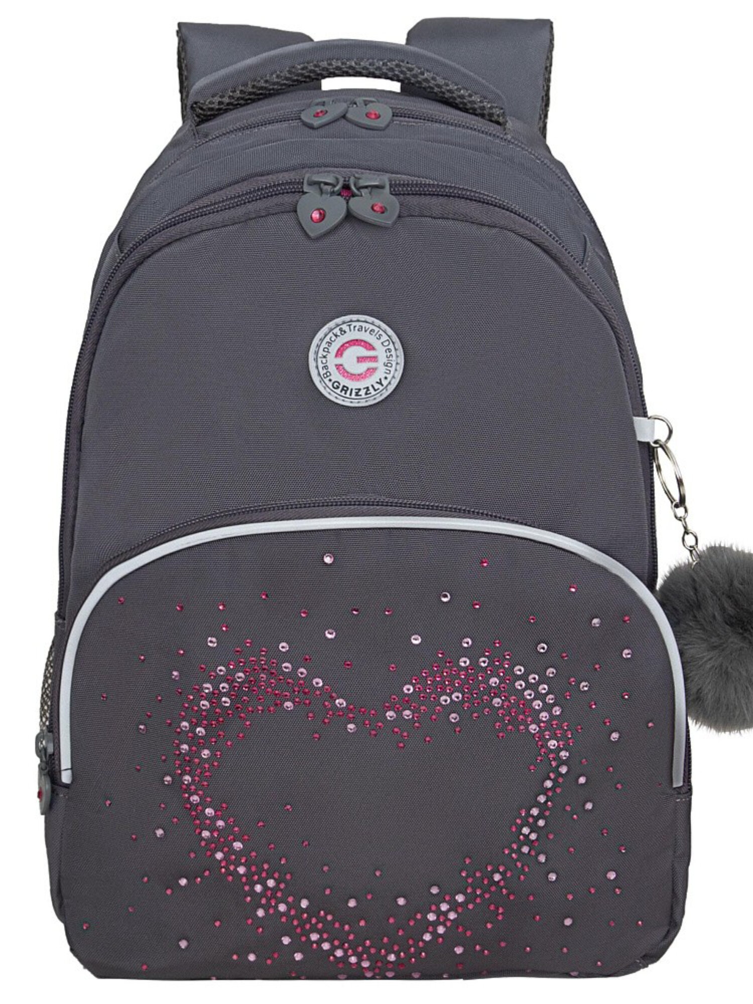 Школьный рюкзак GRIZZLY для девочек, RG-560-3, серый, 27х40х20