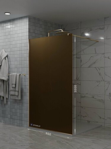 Изображение товара Душевая одиночная перегородка staklo 90x200 из бронзового матового стекла бронза фурнитура