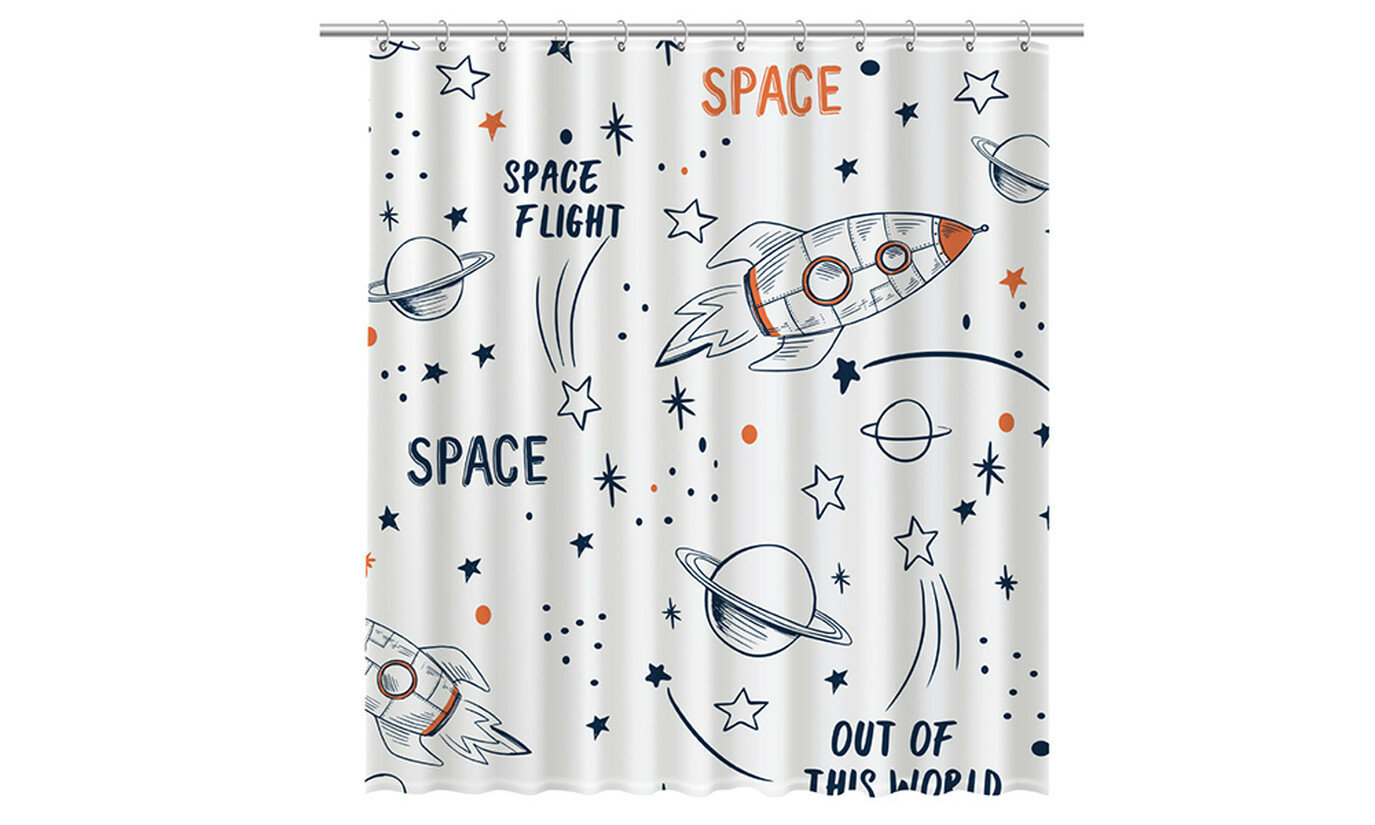 Шторка для ванной Fixsen Space полиэстер 180x200 см белая с рисунком