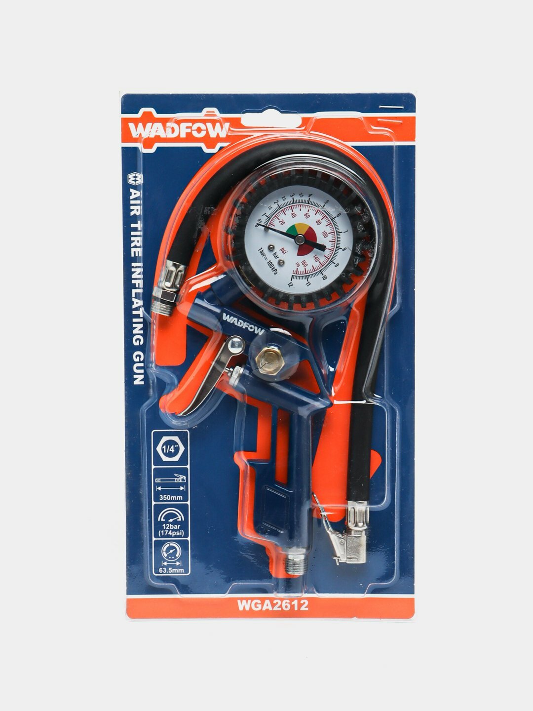 WADFOW WGA2612 пистолет для накачки шин с манометром, 12 бар, 1/4"