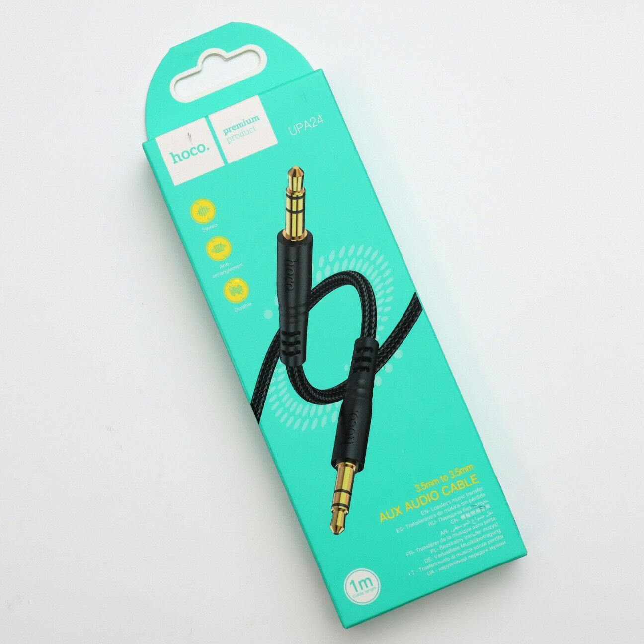Аудиокабель AUX Hoco UPA24 mini Jack 3,5mm (m-m), 1м, чёрный — фото 1
